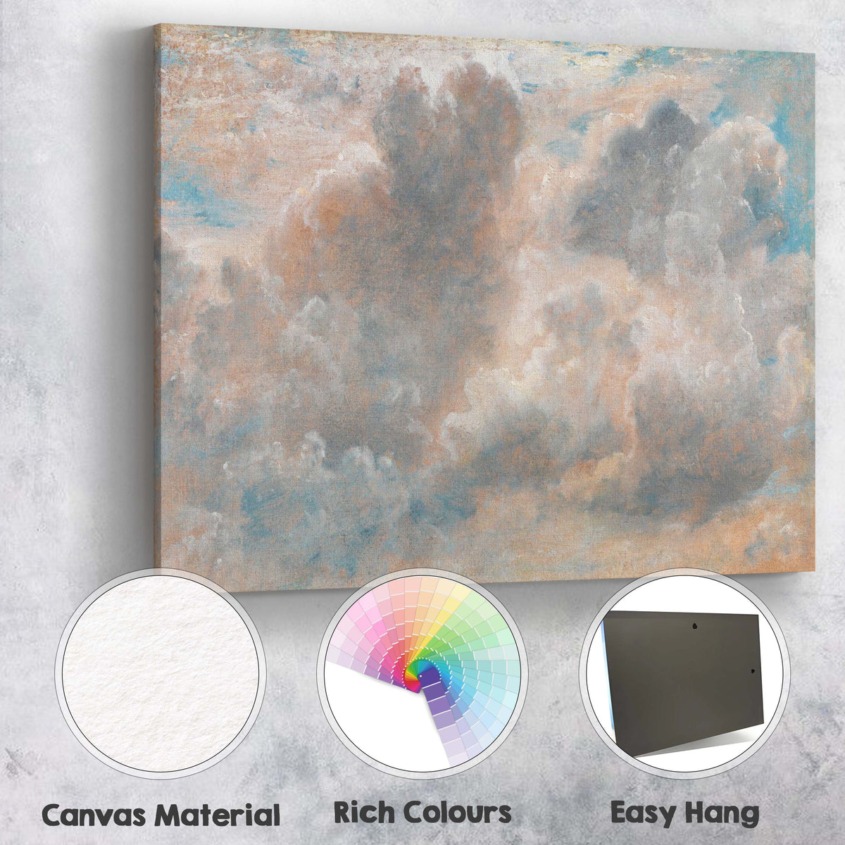 Pastel Impressionist Cloudscape Sky Study Textured Landscape Painting Canvas Wall Art Print Decor Picture Ready to Hang
