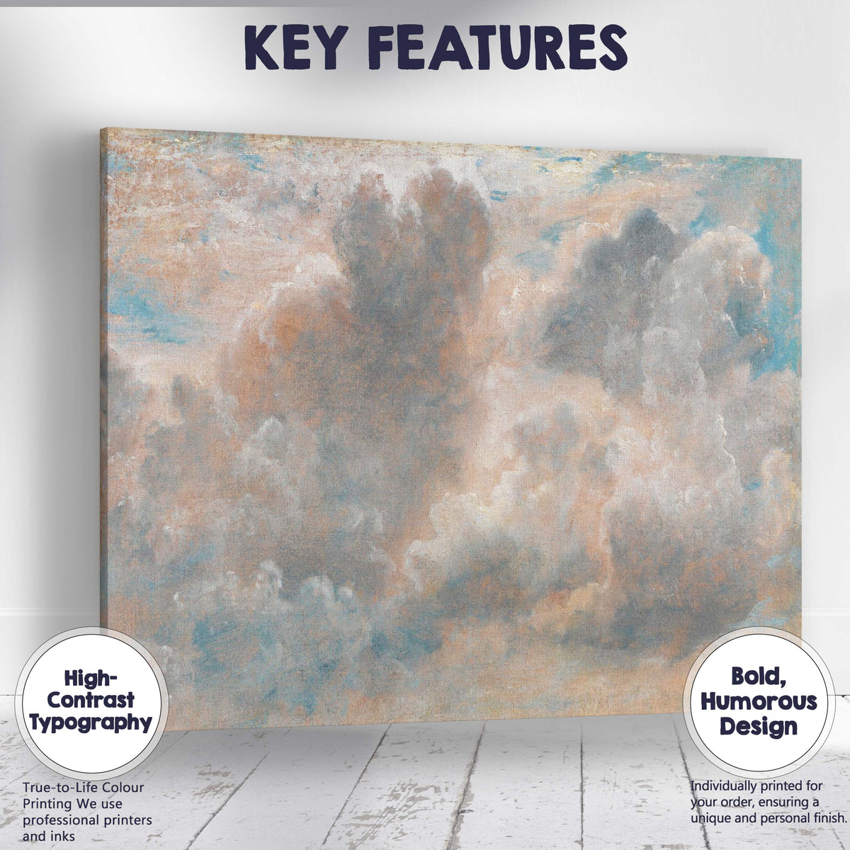 Pastel Impressionist Cloudscape Sky Study Textured Landscape Painting Canvas Wall Art Print Decor Picture Ready to Hang