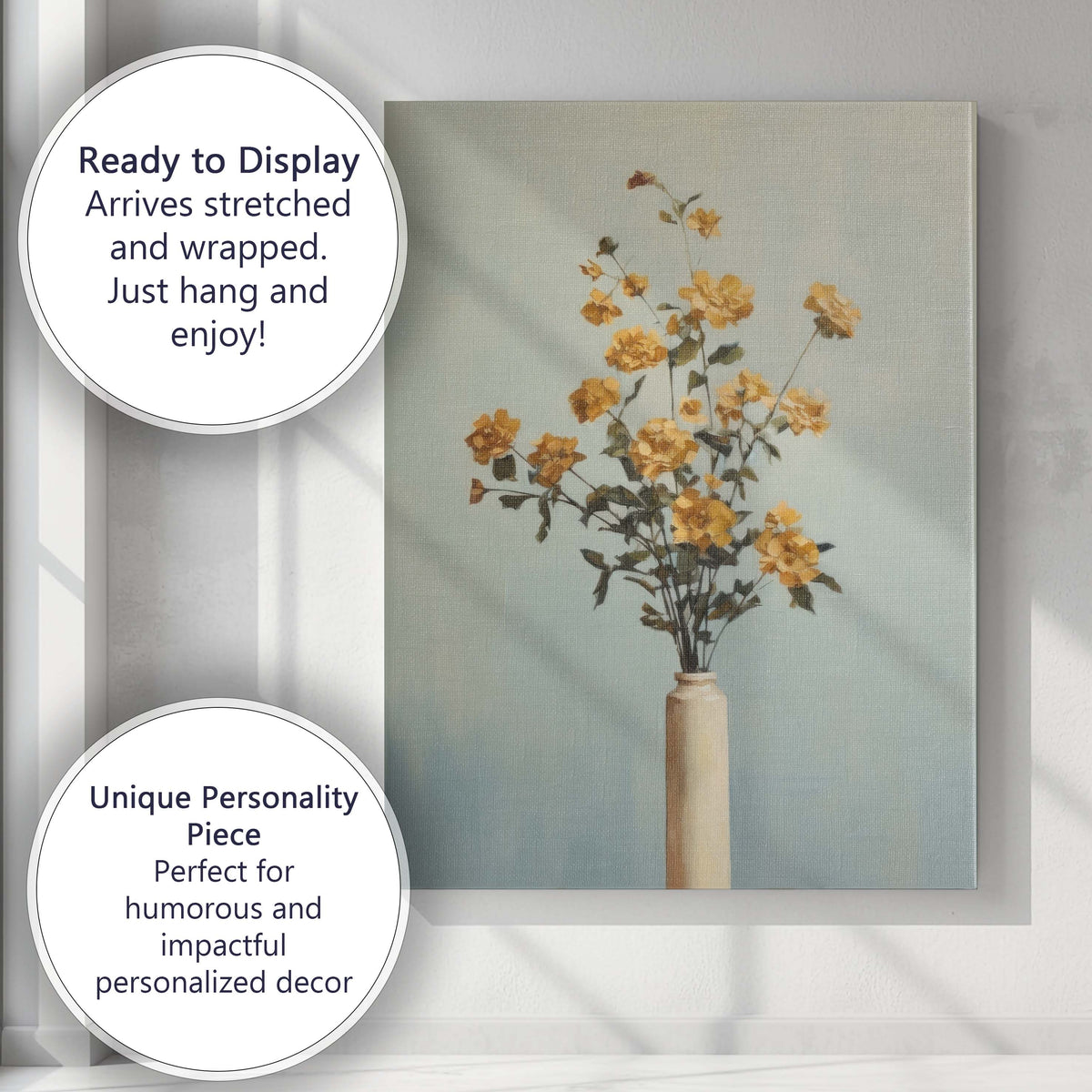 Contemporary Yellow Blossom Bouquet Minimalist Vase Floral Painting Canvas Wall Art Print Decor Picture Ready to Hang