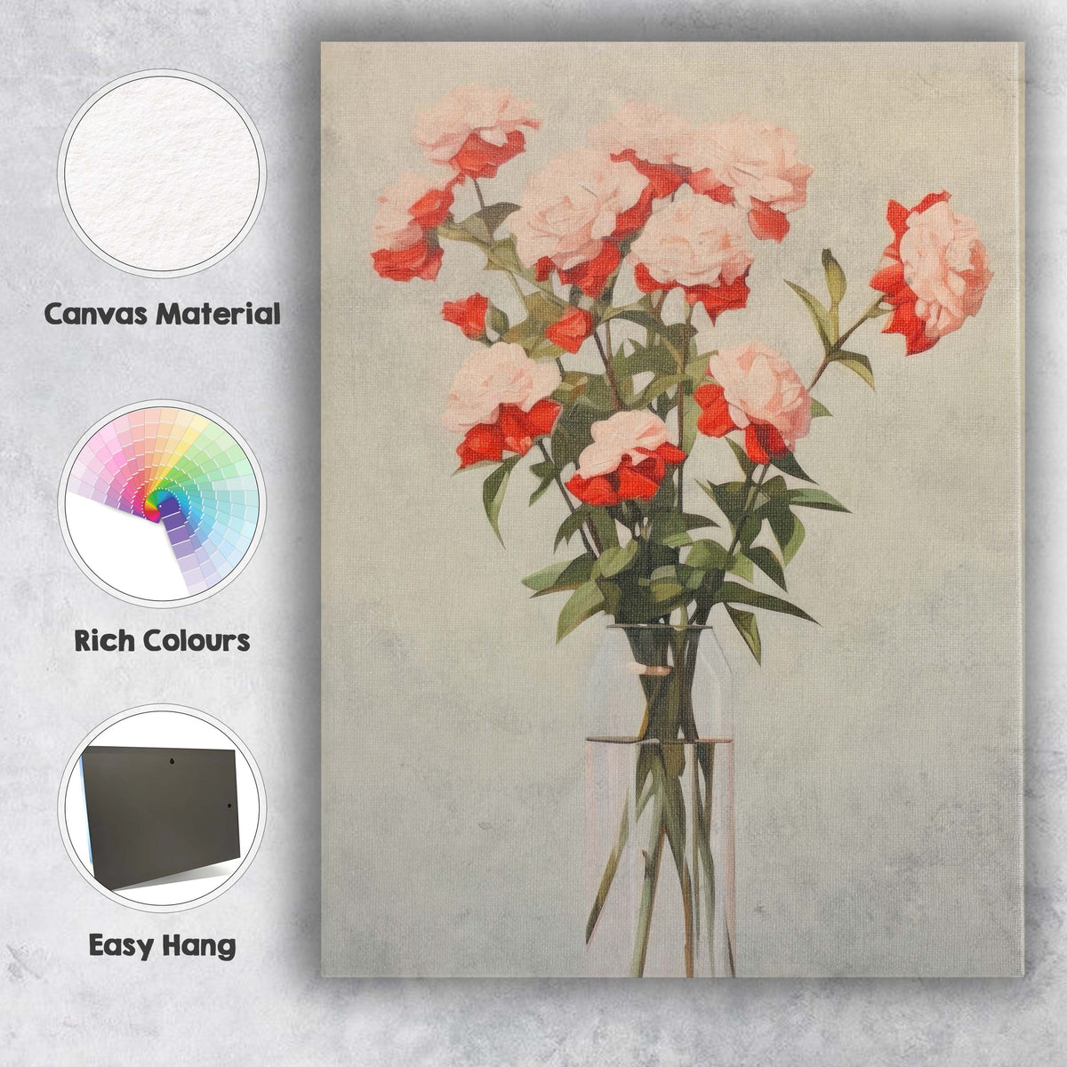 Soft Blush Carnation Bouquet in Glass Vase Elegant Floral Still Life Canvas Wall Art Print Decor Picture Ready to Hang