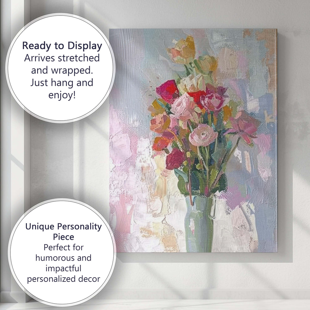 Abstract Wildflower Bouquet In Glass Vase Expressionist Floral Painting Canvas Wall Art Print Decor Picture Ready to Hang