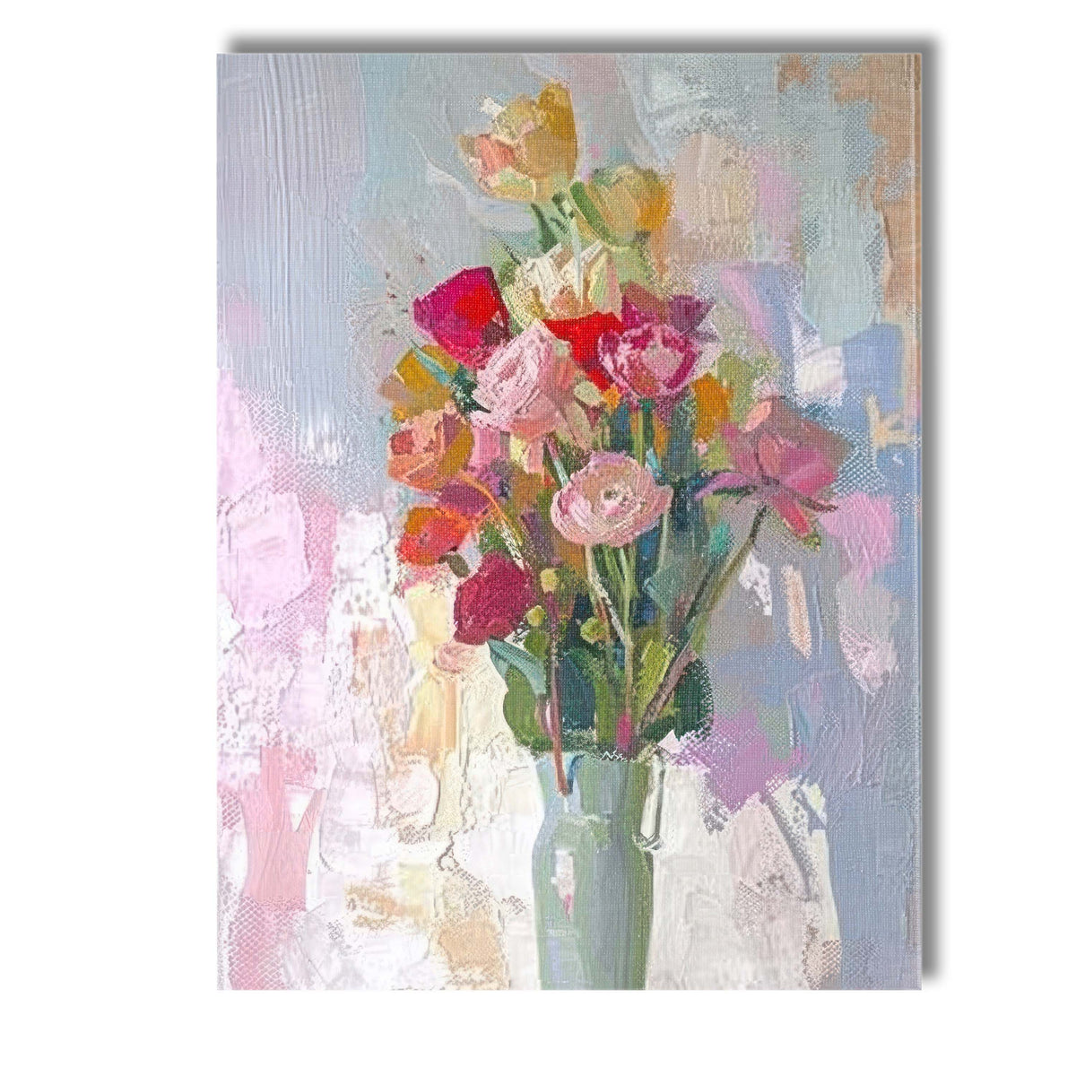 Abstract Wildflower Bouquet In Glass Vase Expressionist Floral Painting Canvas Wall Art Print Decor Picture Ready to Hang