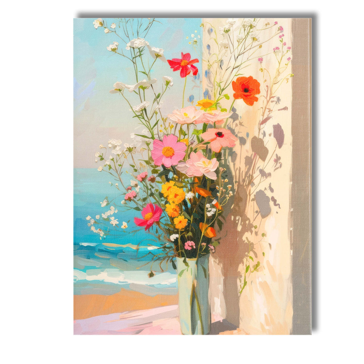 Coastal Wildflower Bouquet Bright Pastel Floral Impressionist Painting Canvas Wall Art Print Decor Picture Ready to Hang