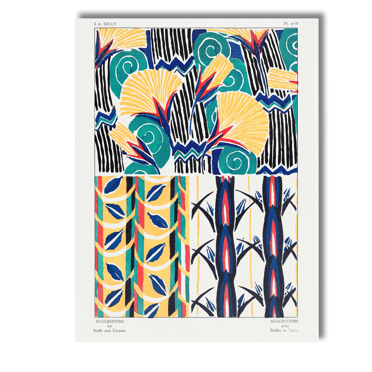 Art Deco Tropical Fan Leaf and Abstract Floral Pattern Canvas Wall Art Print Decor Picture Ready to Hang