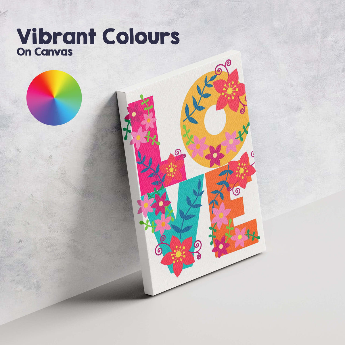 Colourful Floral Typography Love Lettering Design Canvas Wall Art Print Decor Picture Ready to Hang