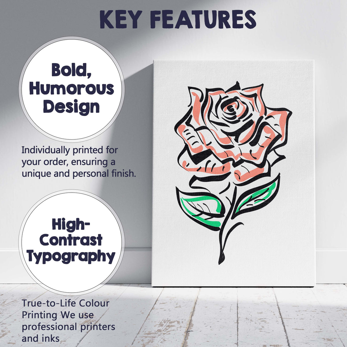 Abstract Blush Pink Rose Floral Line Art Botanical Illustration Canvas Wall Art Print Decor Picture Ready to Hang