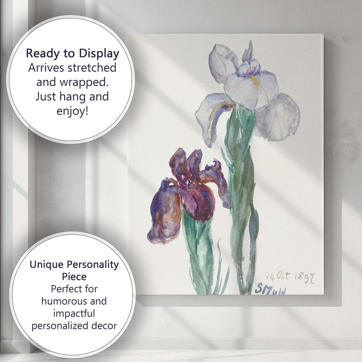Delicate Watercolour Iris Flower Botanical Painting Canvas Wall Art Print Decor Picture Ready to Hang