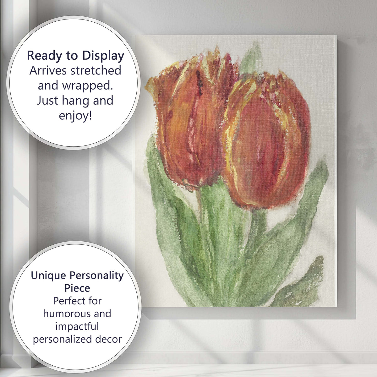 Vibrant Orange Tulip Floral Watercolour Botanical Illustration Canvas Wall Art Print Decor Picture Ready to Hang