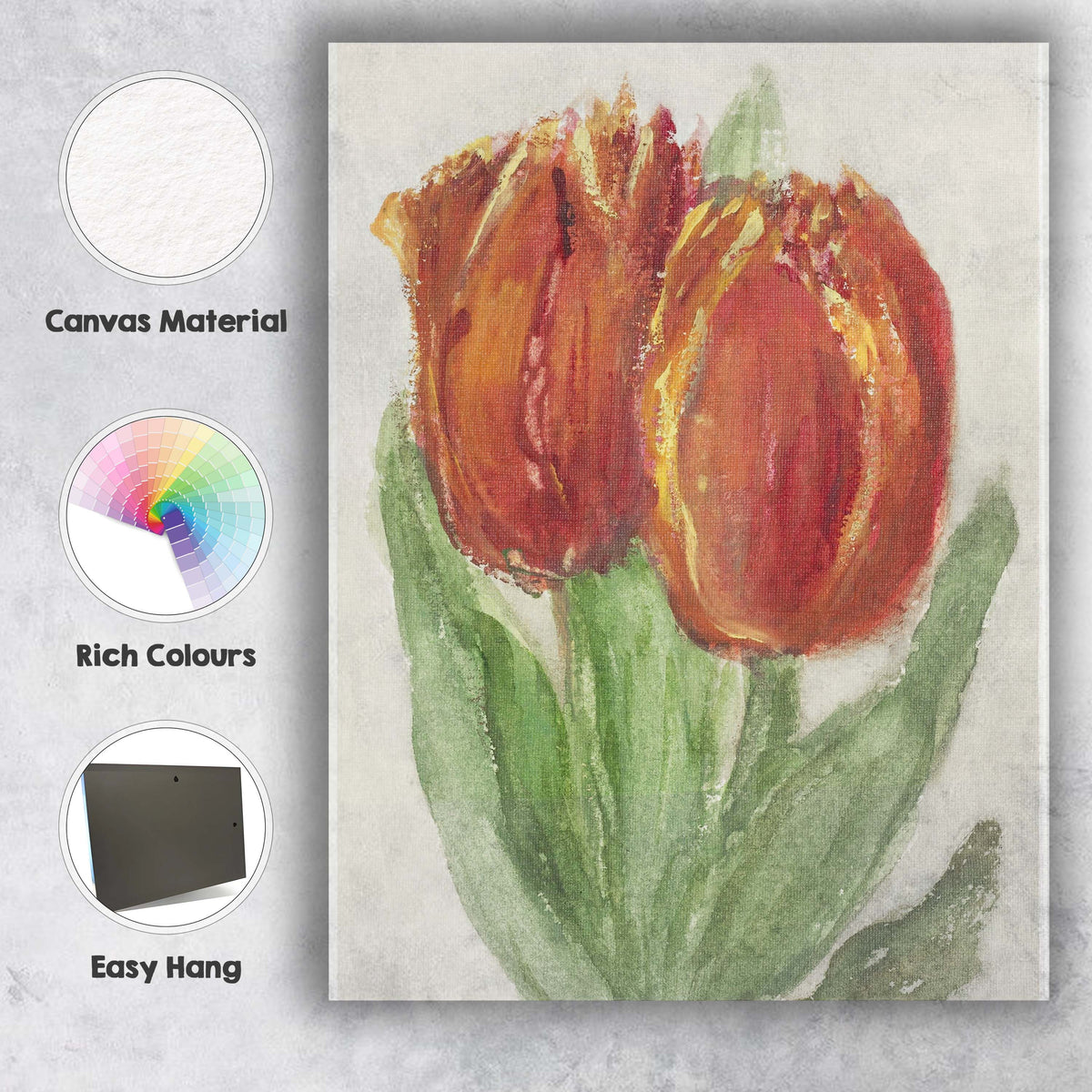 Vibrant Orange Tulip Floral Watercolour Botanical Illustration Canvas Wall Art Print Decor Picture Ready to Hang