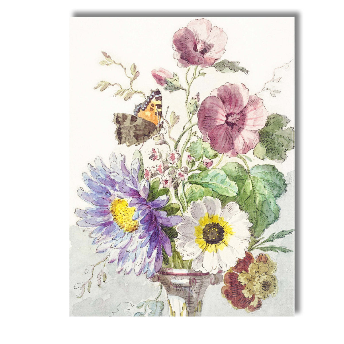 Delicate Wildflower Bouquet With Butterfly Watercolour Illustration Canvas Wall Art Print Decor Picture Ready to Hang