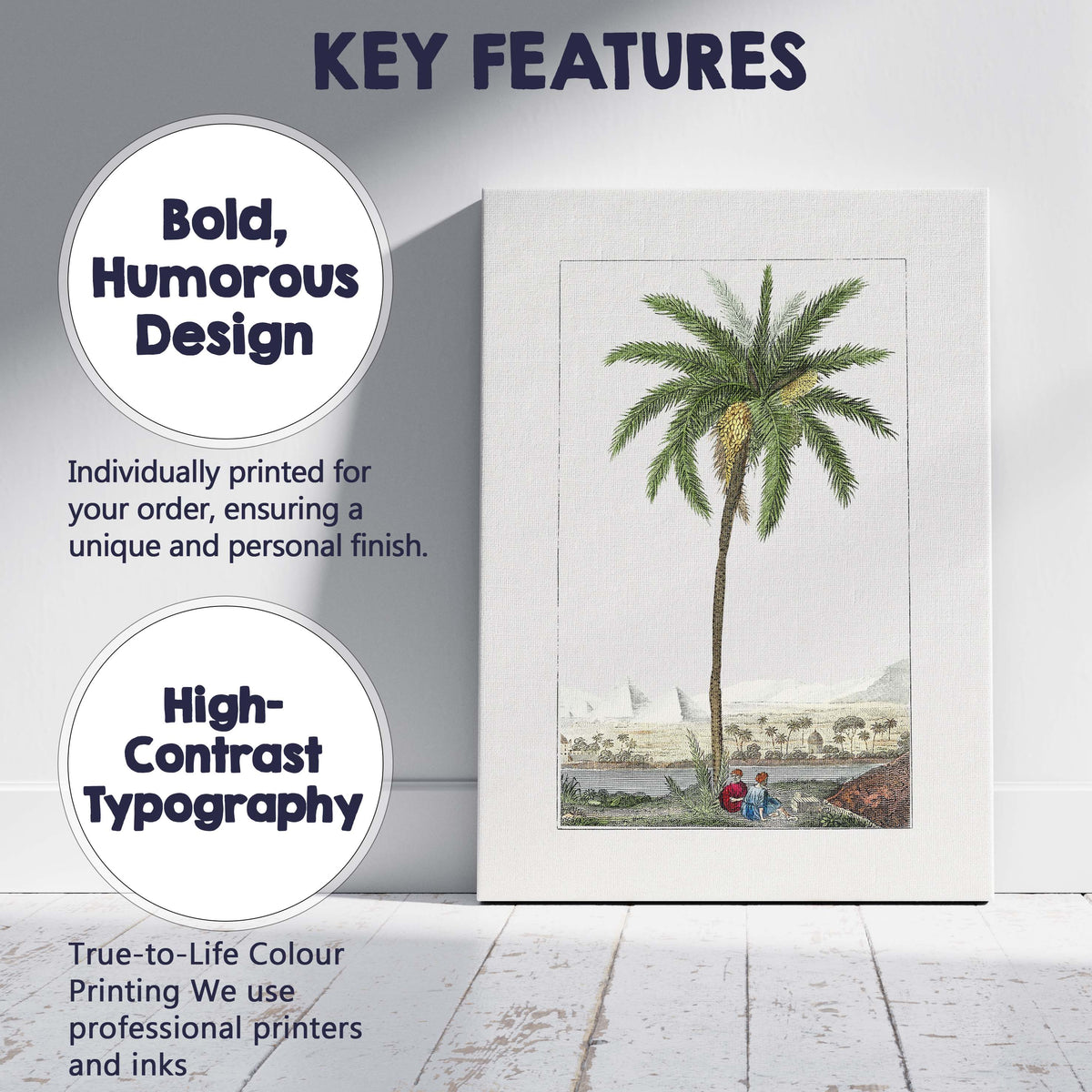 Antique Date Palm Desert Landscape Botanical Illustration Canvas Wall Art Print Decor Picture Ready to Hang