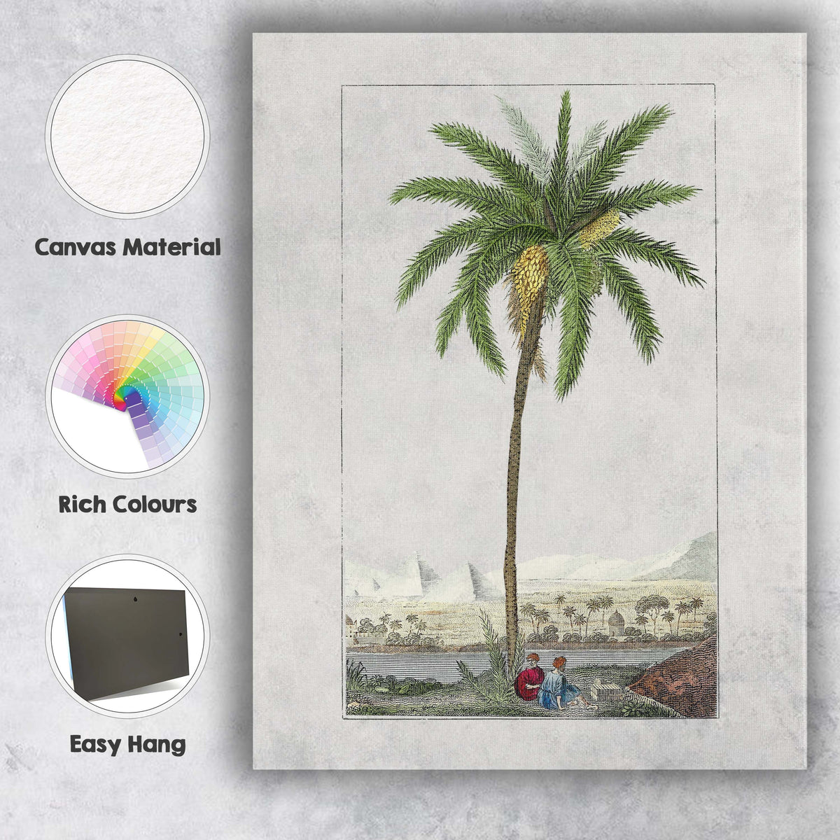Antique Date Palm Desert Landscape Botanical Illustration Canvas Wall Art Print Decor Picture Ready to Hang