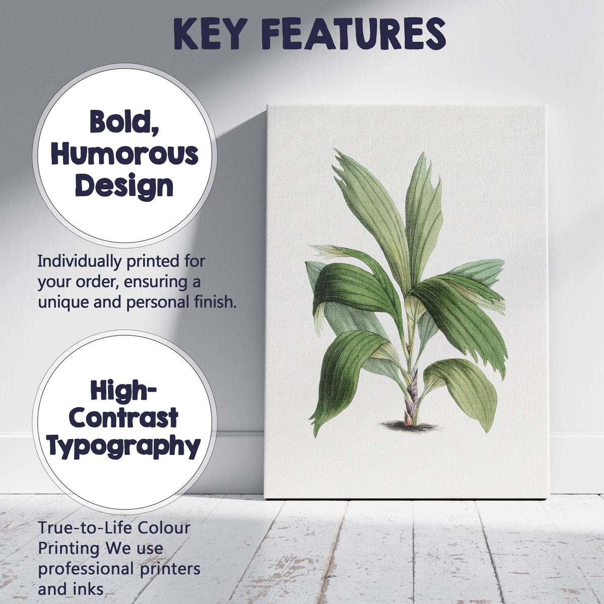 Elegant Green Tropical Foliage Botanical Illustration Canvas Wall Art Print Decor Picture Ready to Hang