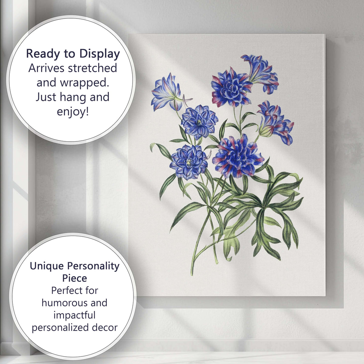 Blue And Pink Columbine Flower Cluster Botanical Illustration Canvas Wall Art Print Decor Picture Ready to Hang