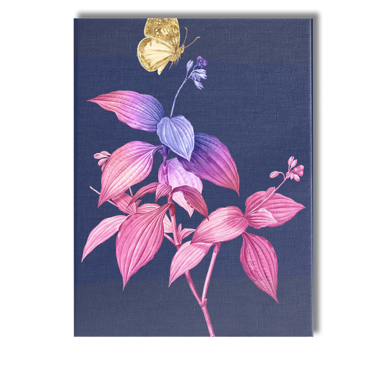Pink and Purple Botanical Leaves with Golden Butterfly Canvas Wall Art Print Decor Picture Ready to Hang