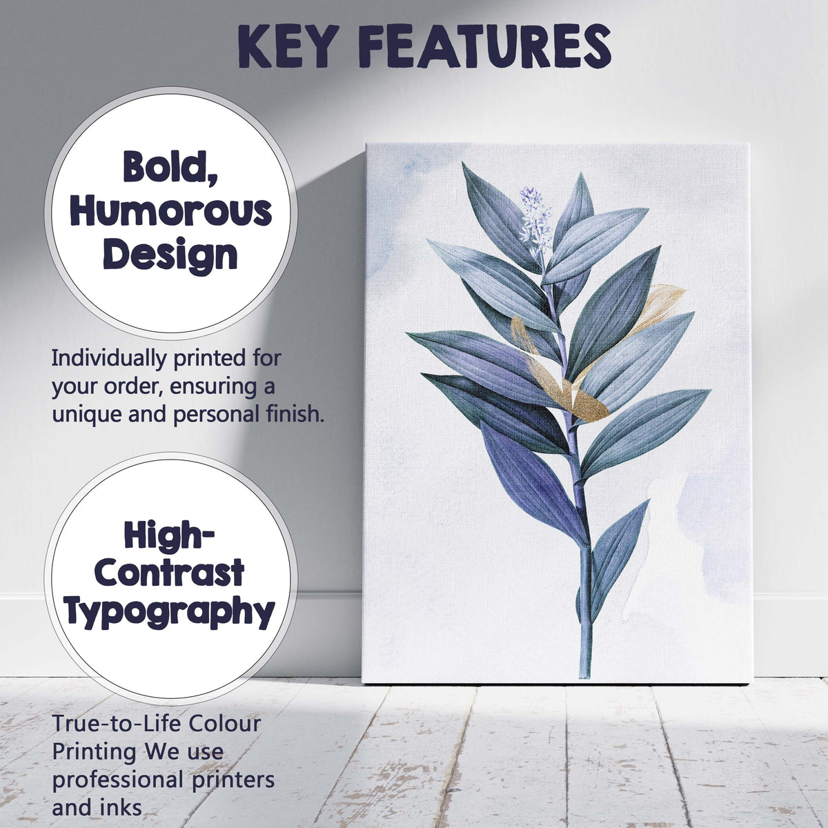 Blue Lavender Foliage Botanical Watercolour Plant Illustration Canvas Wall Art Print Decor Picture Ready to Hang