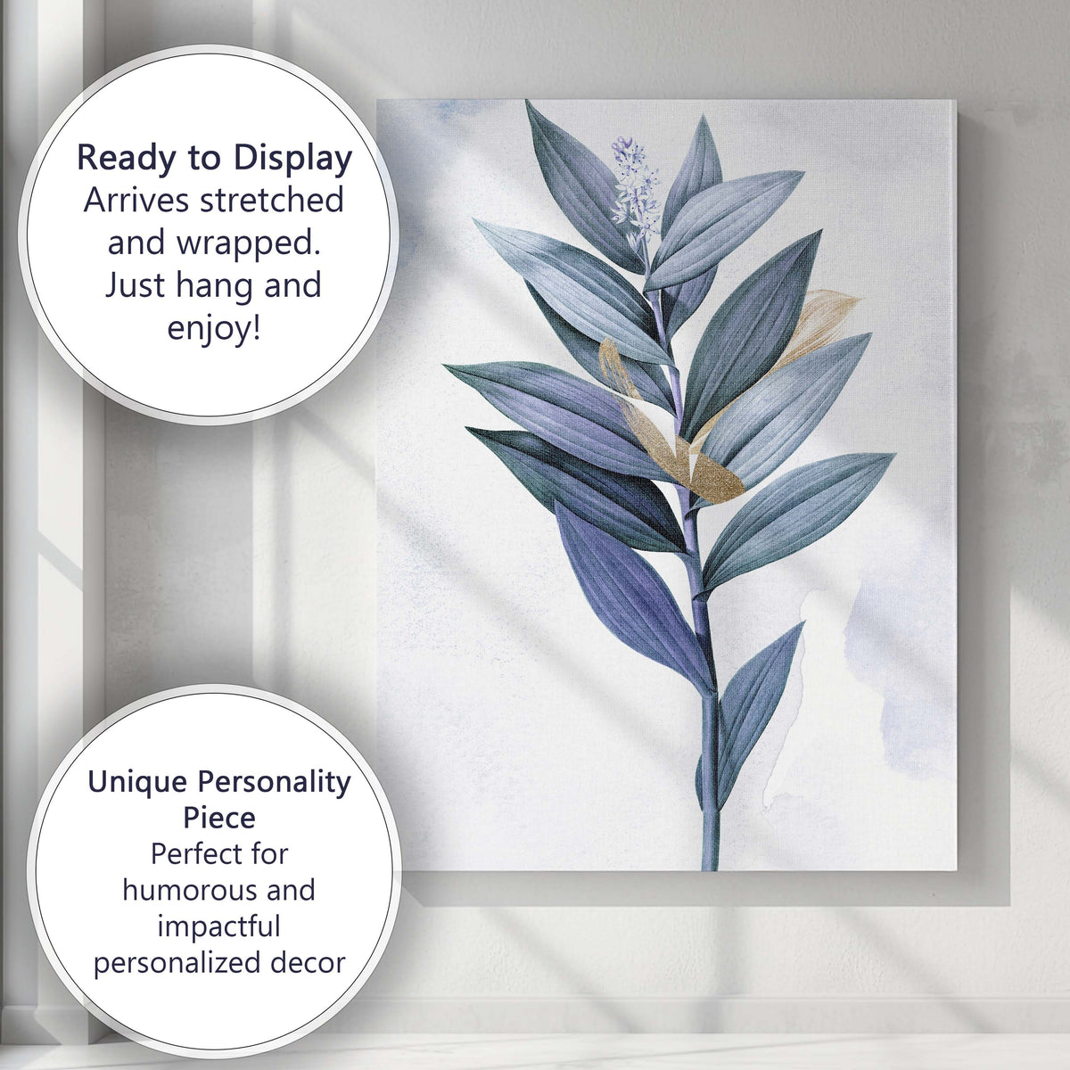 Blue Lavender Foliage Botanical Watercolour Plant Illustration Canvas Wall Art Print Decor Picture Ready to Hang
