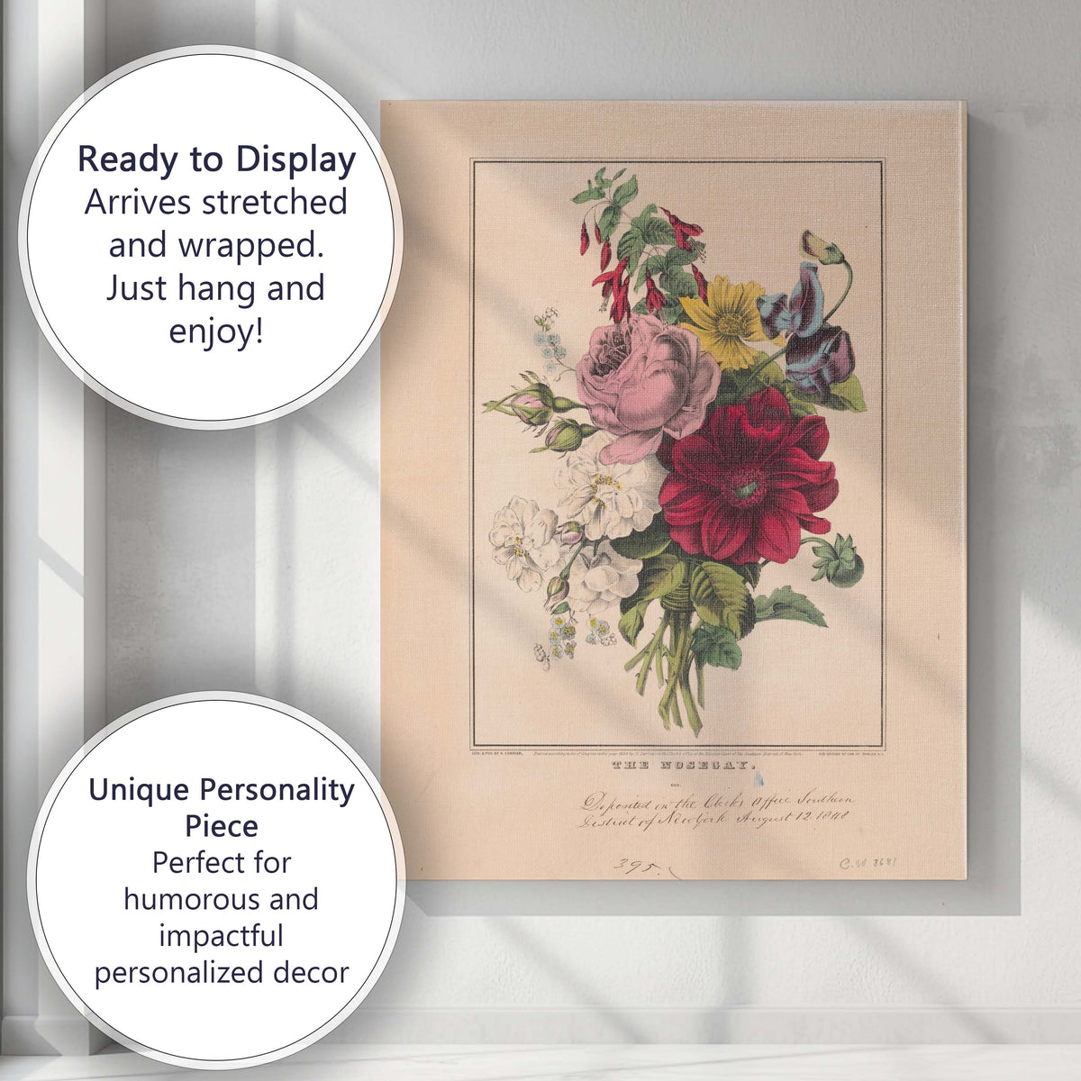Victorian Floral Bouquet Roses Dahlia Botanical Arrangement Canvas Wall Art Print Decor Picture Ready to Hang