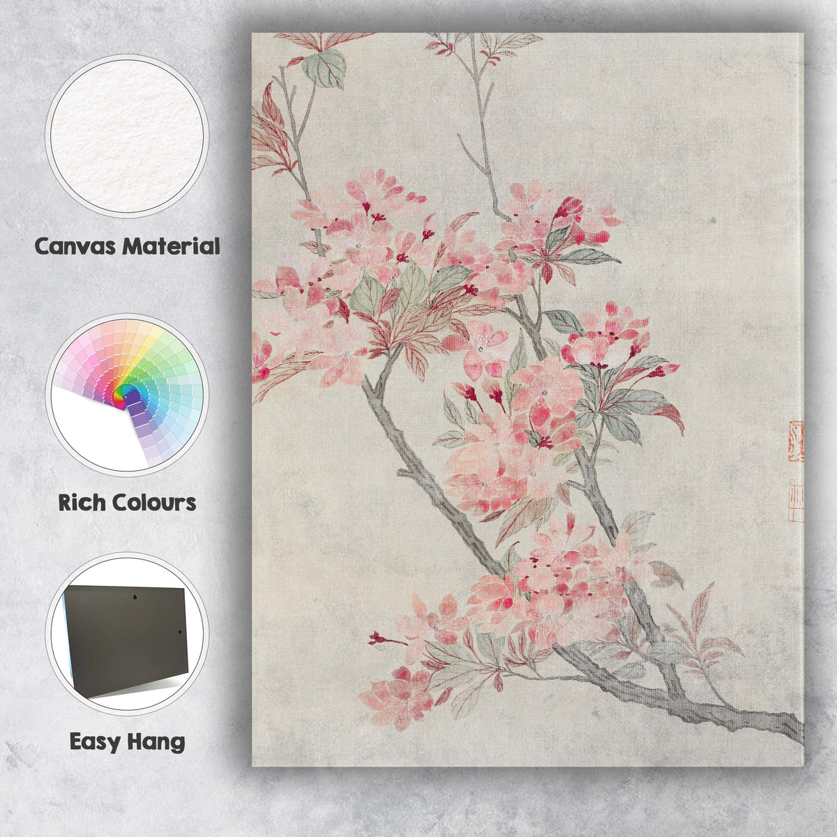 Soft Pink Cherry Blossom Branch Oriental Botanical Canvas Wall Art Print Decor Picture Ready to Hang