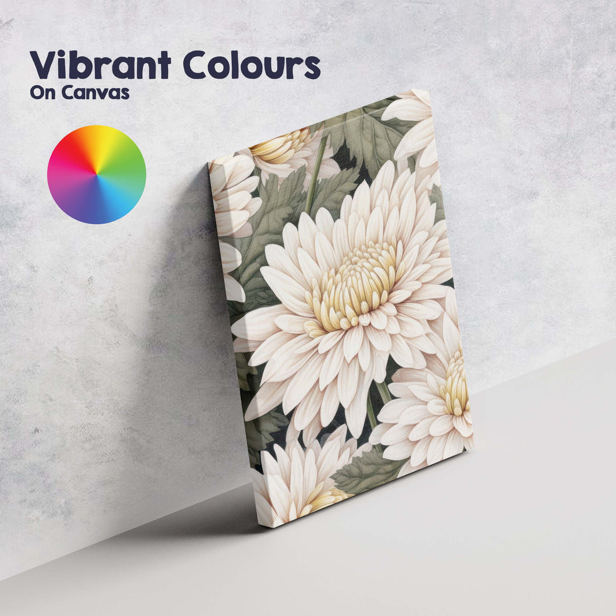 Cream White Chrysanthemum Floral Pattern Design Canvas Wall Art Print Decor Picture Ready to Hang
