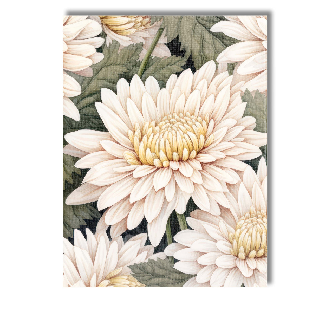 Cream White Chrysanthemum Floral Pattern Design Canvas Wall Art Print Decor Picture Ready to Hang
