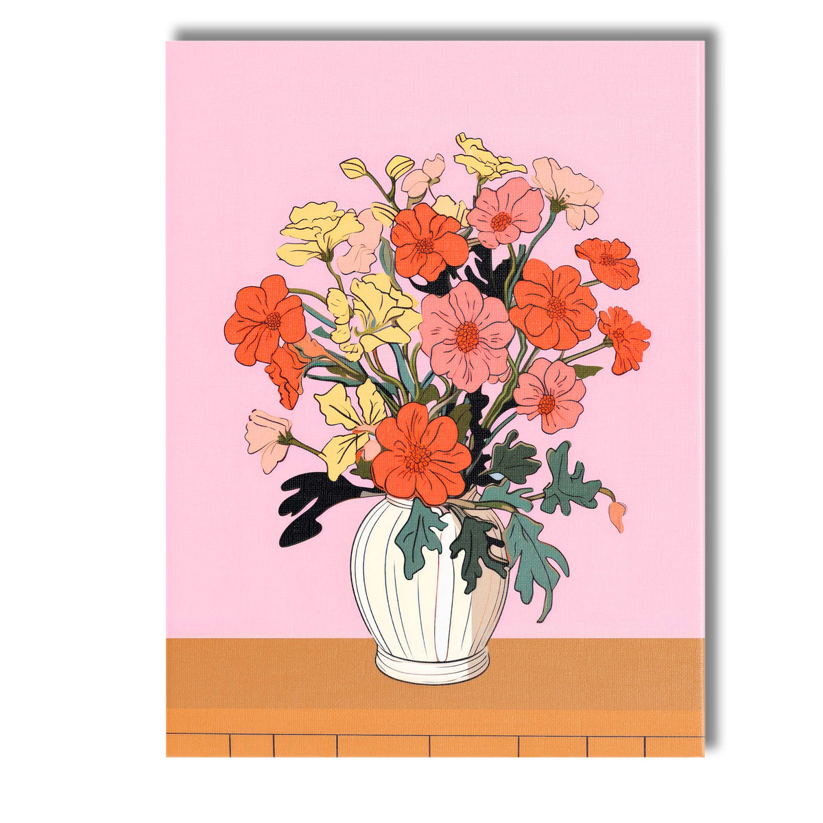 Contemporary Coral and Blush Floral Vase Illustration Canvas Wall Art Print Decor Picture Ready to Hang
