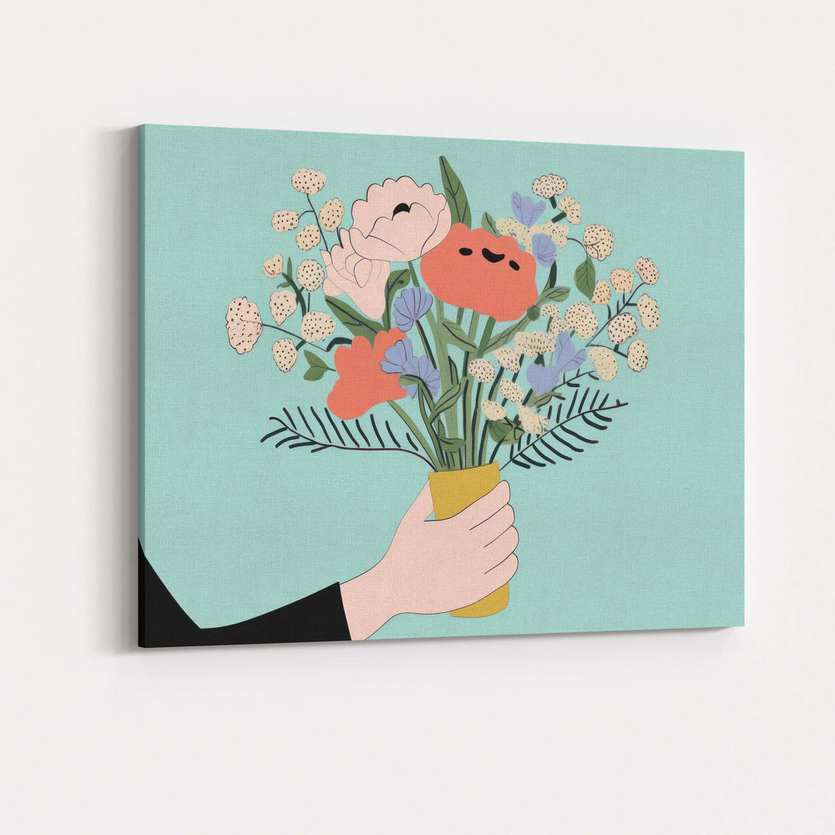Pastel Floral Bouquet Hand Drawn Botanical Illustration Canvas Wall Art Print Decor Picture Ready to Hang