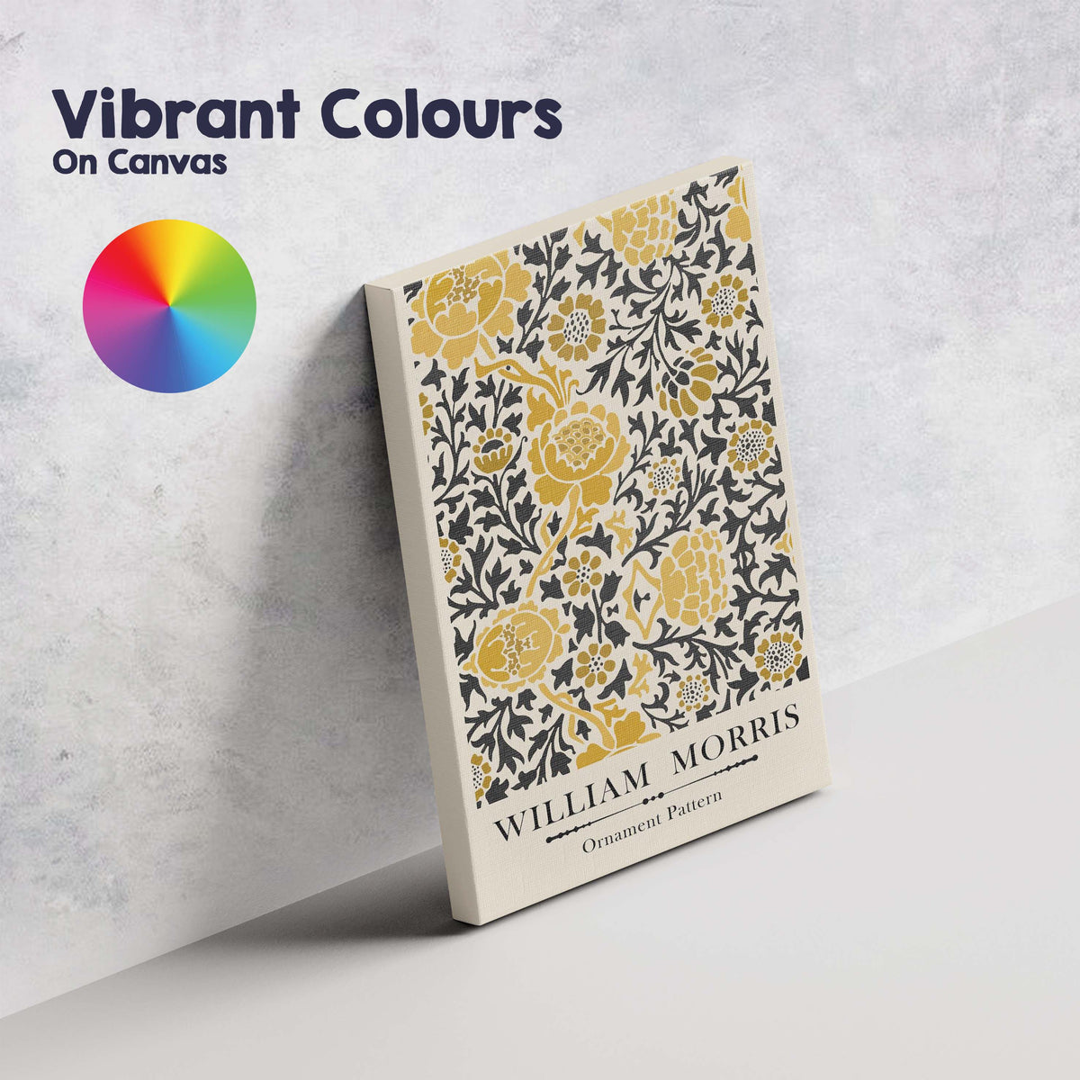 Mustard Yellow and Black William Morris Inspired Ornamental Floral Pattern Canvas Wall Art Print Decor Picture Ready to Hang