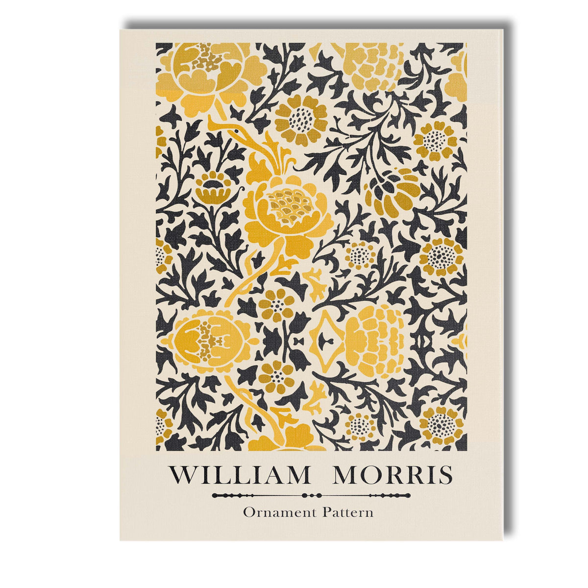 Mustard Yellow and Black William Morris Inspired Ornamental Floral Pattern Canvas Wall Art Print Decor Picture Ready to Hang