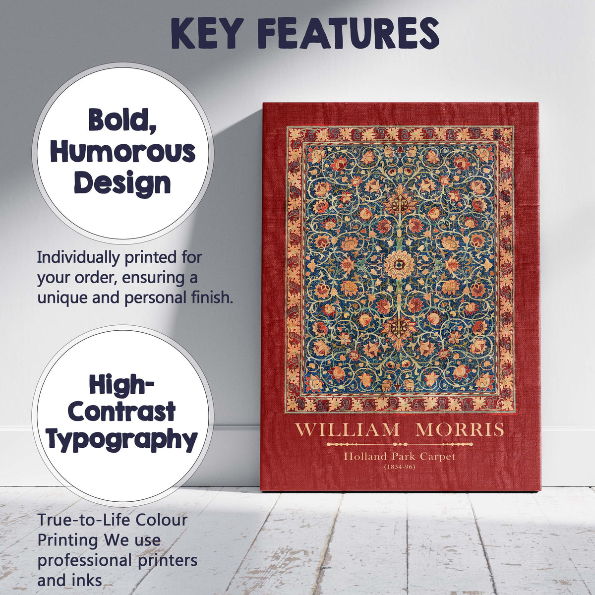 William Morris Holland Park Carpet Ornate Floral Motif Design Canvas Wall Art Print Decor Picture Ready to Hang