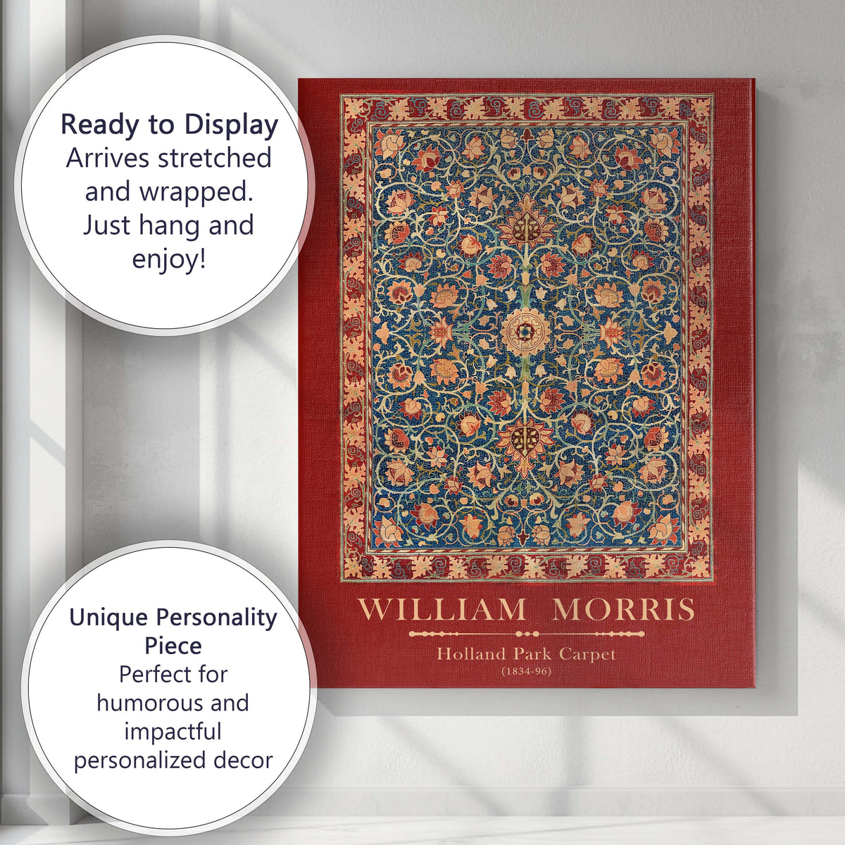 William Morris Holland Park Carpet Ornate Floral Motif Design Canvas Wall Art Print Decor Picture Ready to Hang
