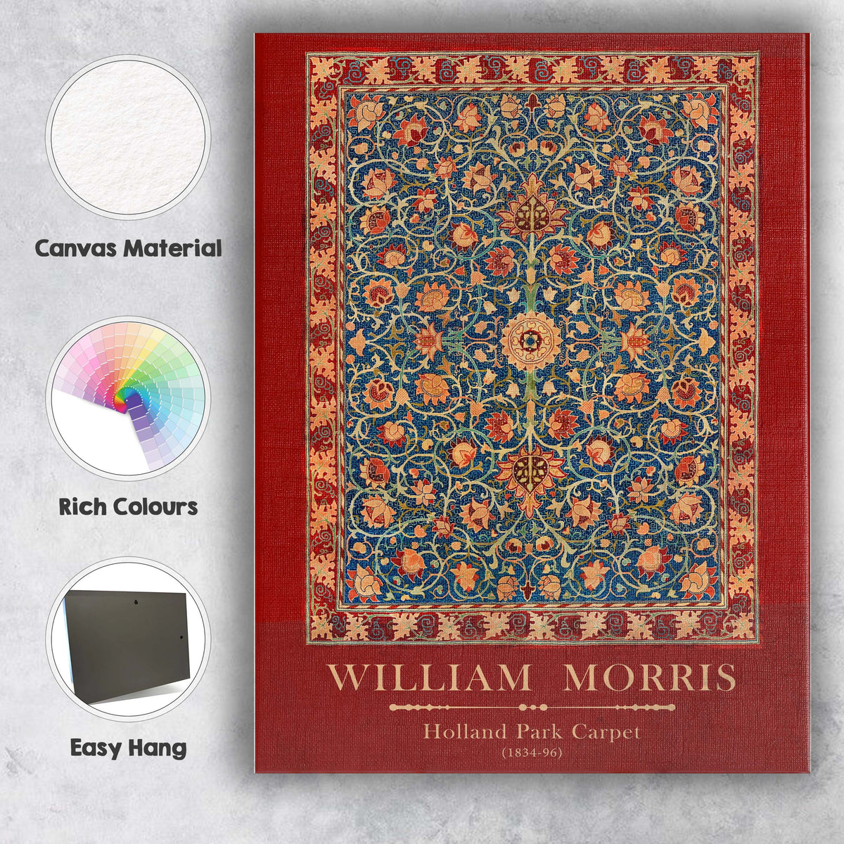 William Morris Holland Park Carpet Ornate Floral Motif Design Canvas Wall Art Print Decor Picture Ready to Hang