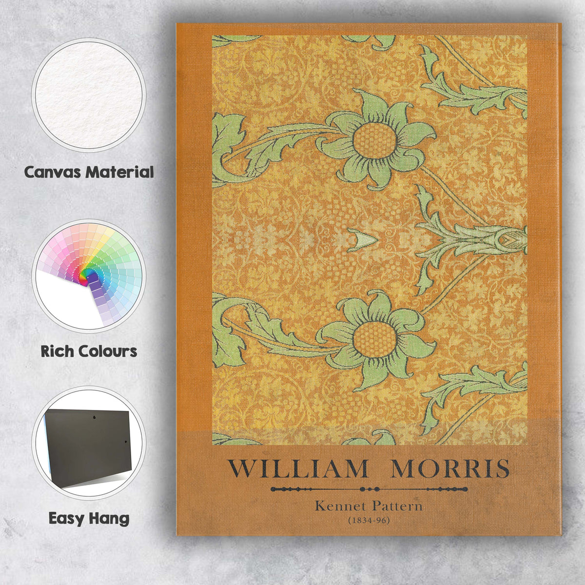 William Morris Kennet Pattern Golden Floral Arts And Crafts Design Canvas Wall Art Print Decor Picture Ready to Hang