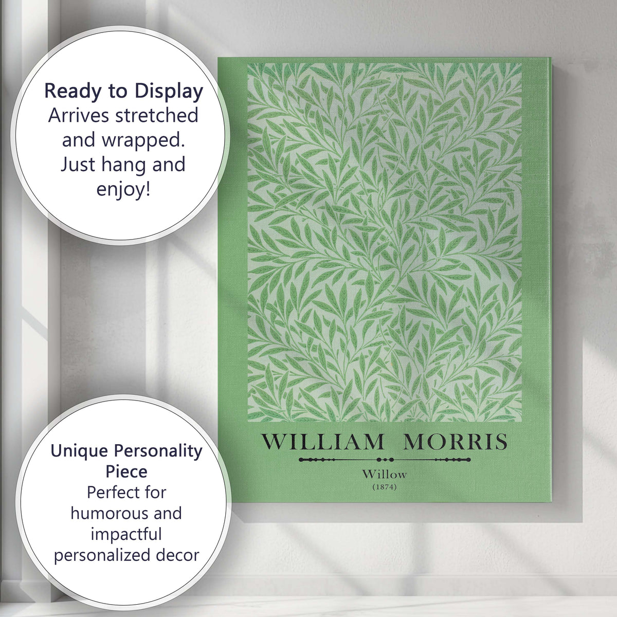 Soft Green Willow Leaf William Morris Nature Inspired Pattern Canvas Wall Art Print Decor Picture Ready to Hang