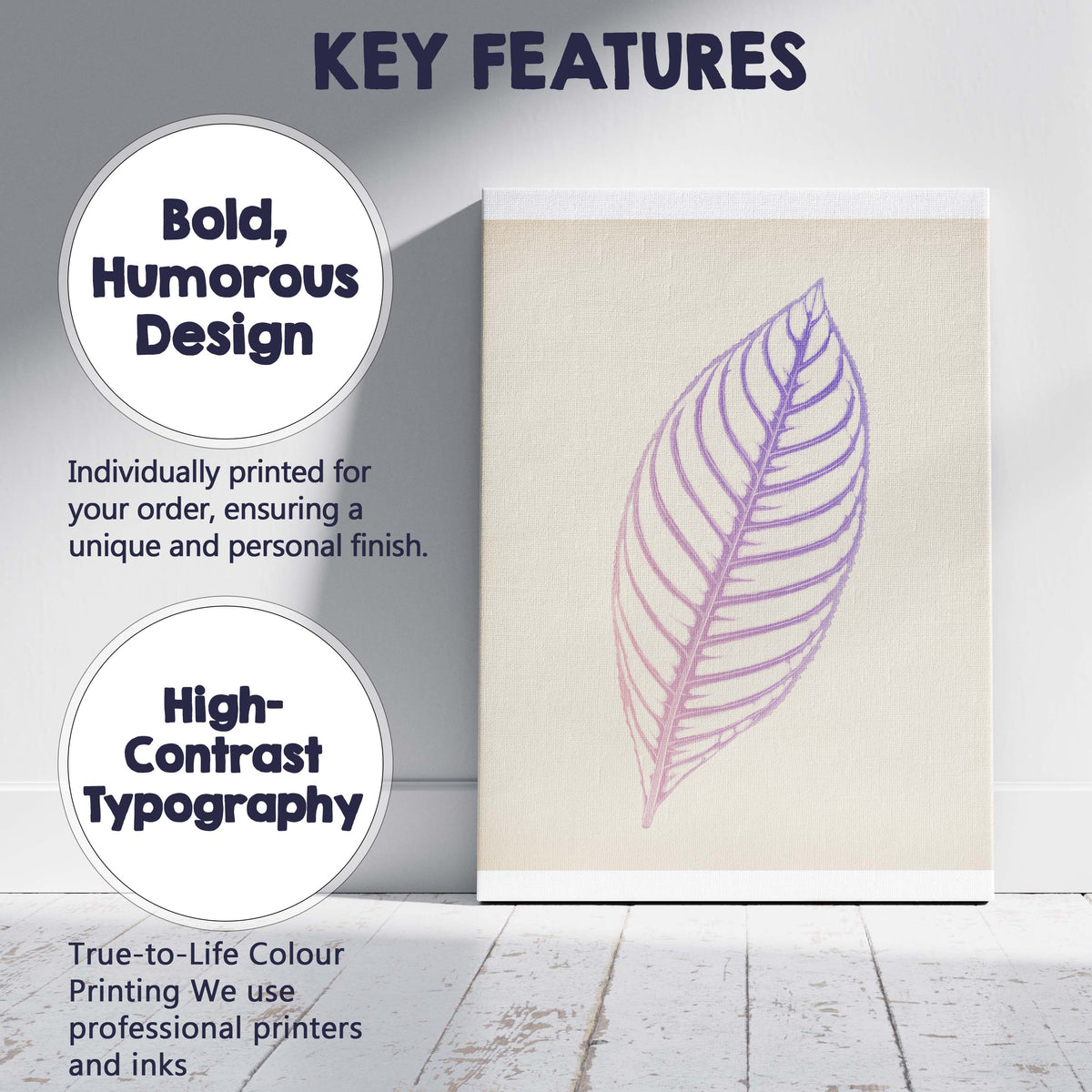 Soft Lavender Leaf Silhouette Botanical Line Drawing Canvas Wall Art Print Decor Picture Ready to Hang