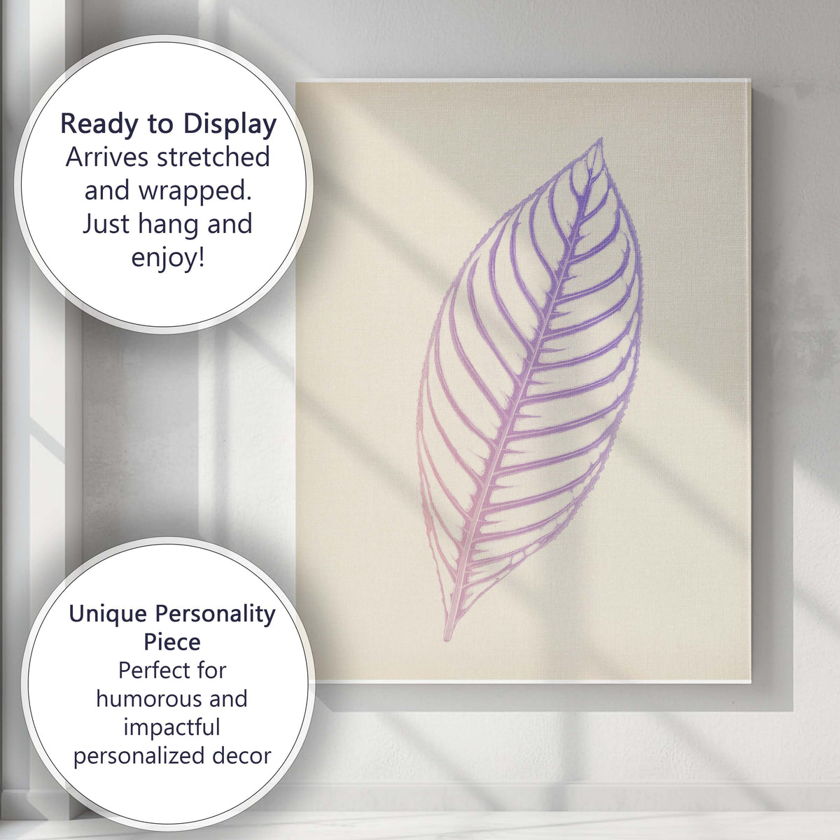 Soft Lavender Leaf Silhouette Botanical Line Drawing Canvas Wall Art Print Decor Picture Ready to Hang