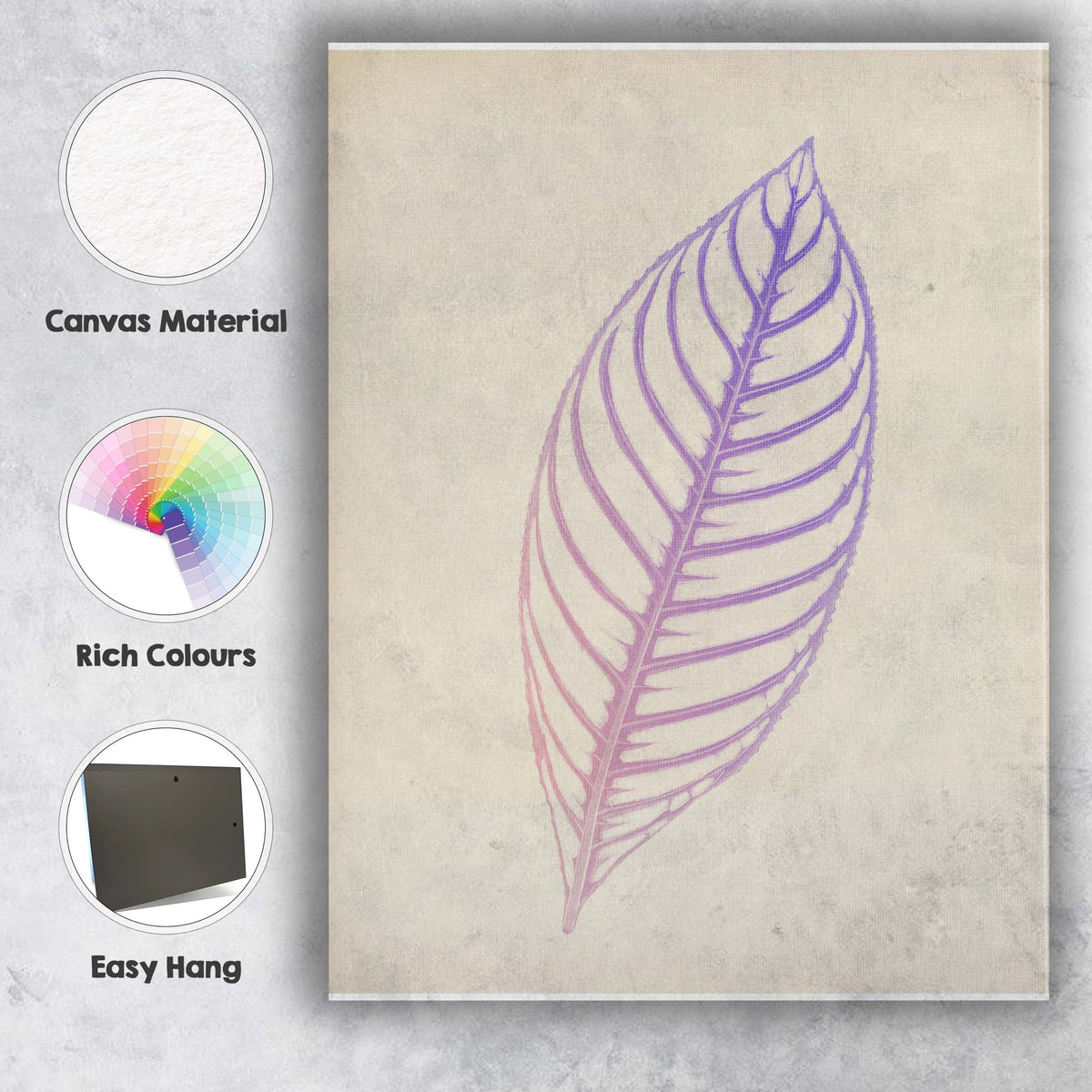 Soft Lavender Leaf Silhouette Botanical Line Drawing Canvas Wall Art Print Decor Picture Ready to Hang