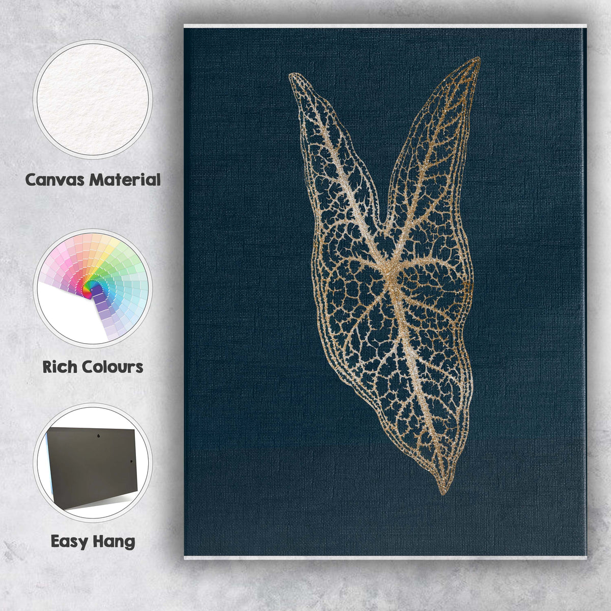 Gold Skeleton Leaf Metallic Botanical Minimalist Design Canvas Wall Art Print Decor Picture Ready to Hang