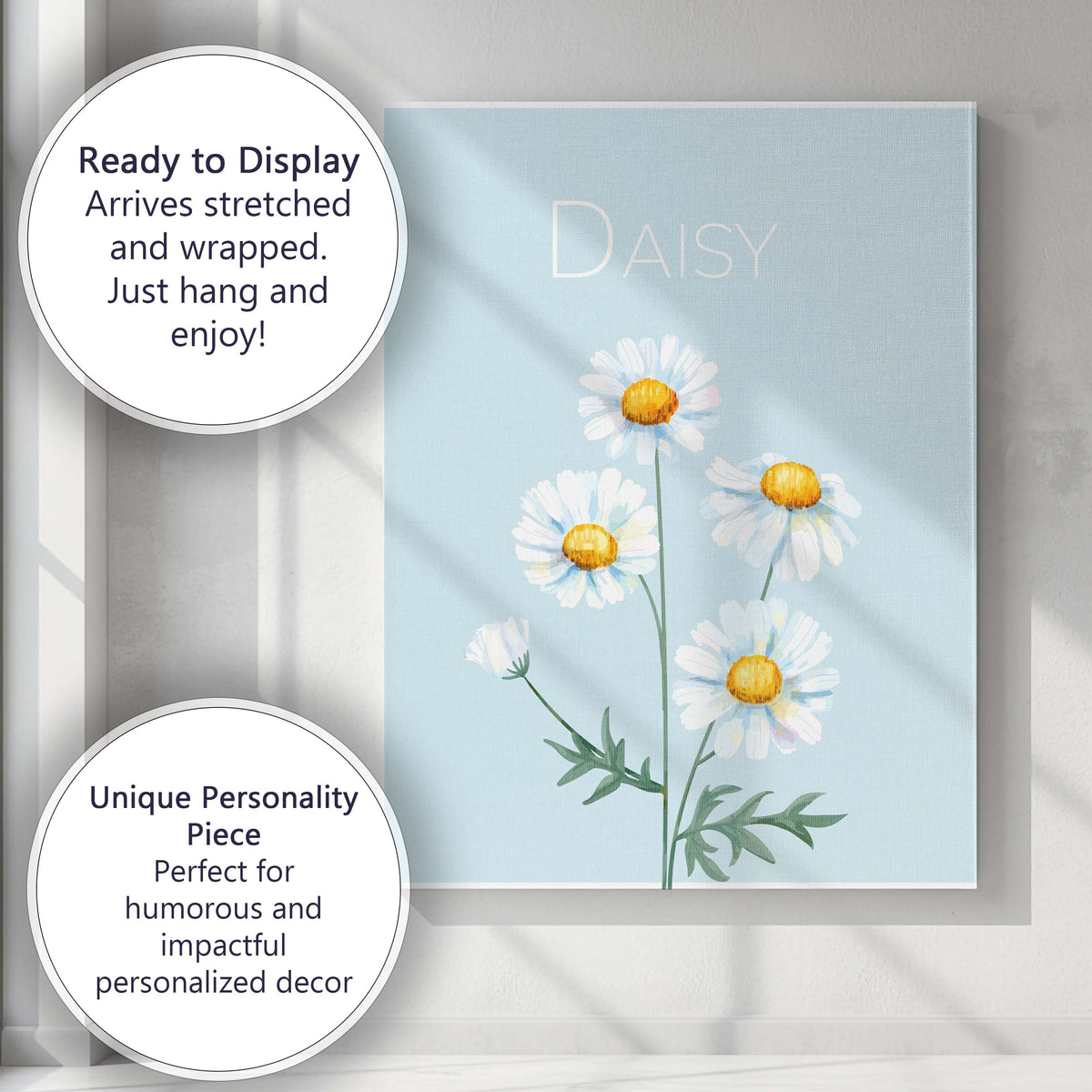 Pastel Blue Daisy Floral Botanical Illustration Canvas Wall Art Print Decor Picture Ready to Hang