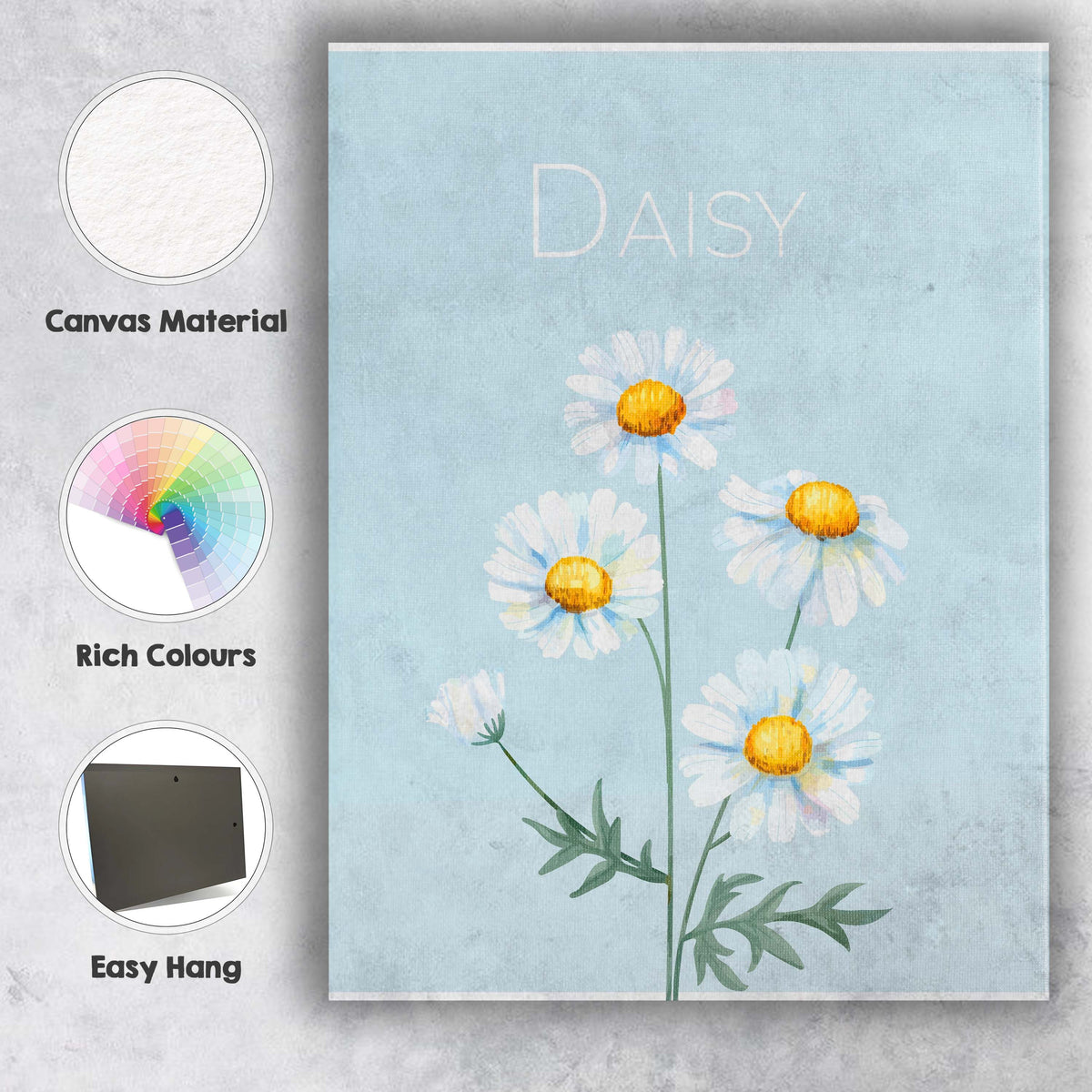 Pastel Blue Daisy Floral Botanical Illustration Canvas Wall Art Print Decor Picture Ready to Hang
