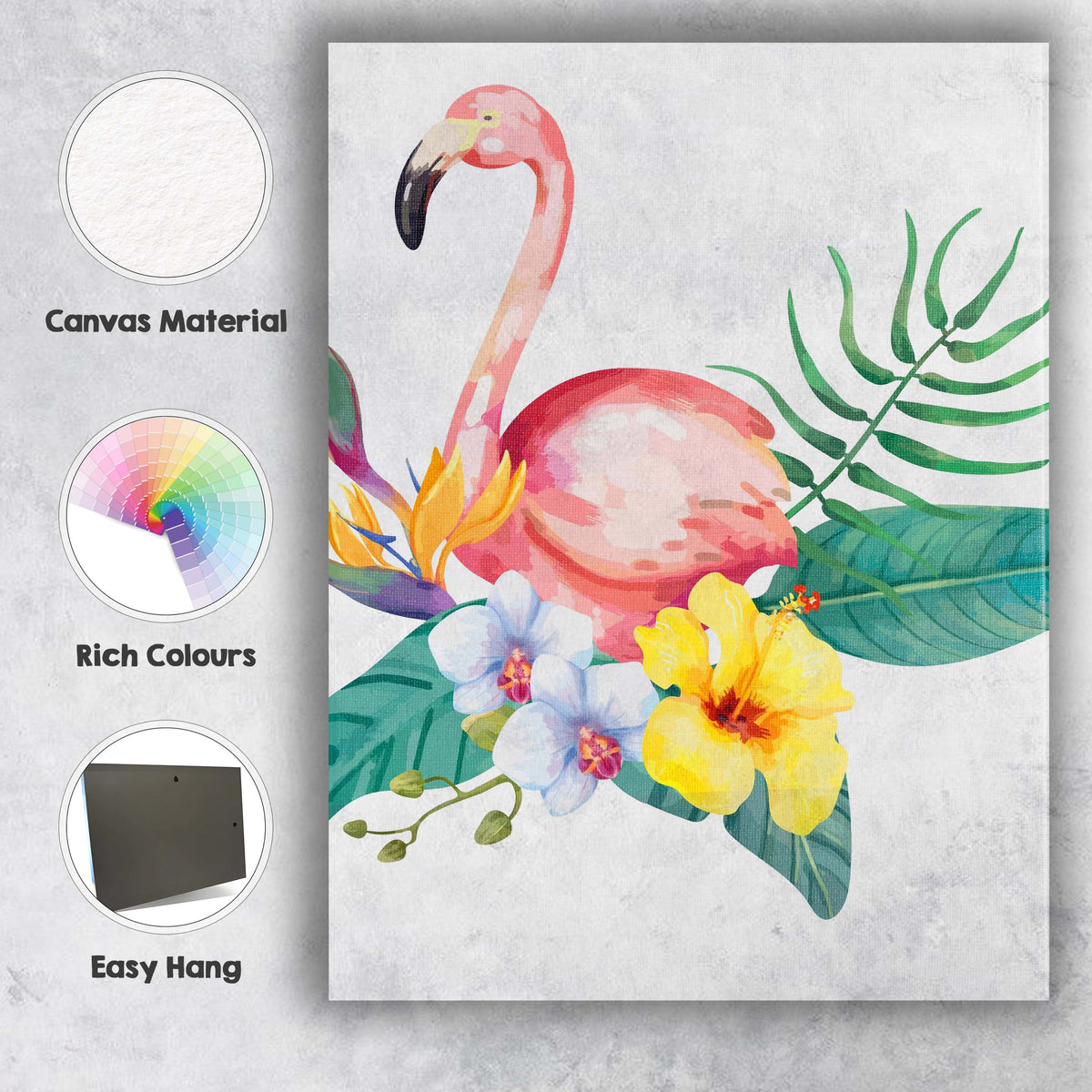 Tropical Flamingo Exotic Floral Watercolour Illustration Canvas Wall Art Print Decor Picture Ready to Hang