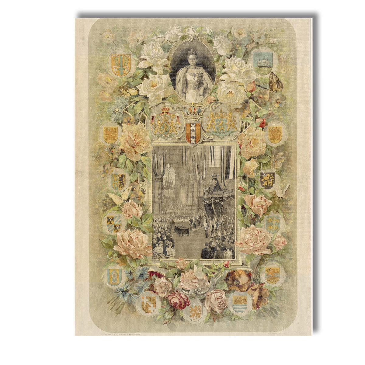 Victorian Floral Coronation Commemorative Roses Botanical Artwork Canvas Wall Art Print Decor Picture Ready to Hang