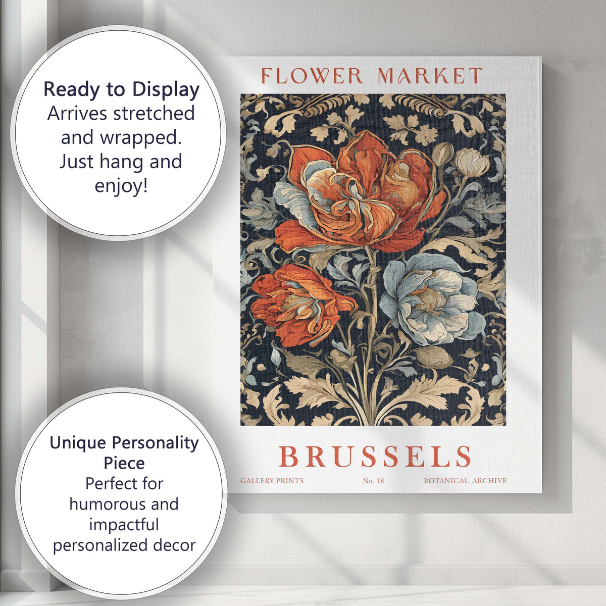 Modern Floral Market Amsterdam Decorative Flower Illustration Poster Canvas Wall Art Print Decor Picture Ready to Hang