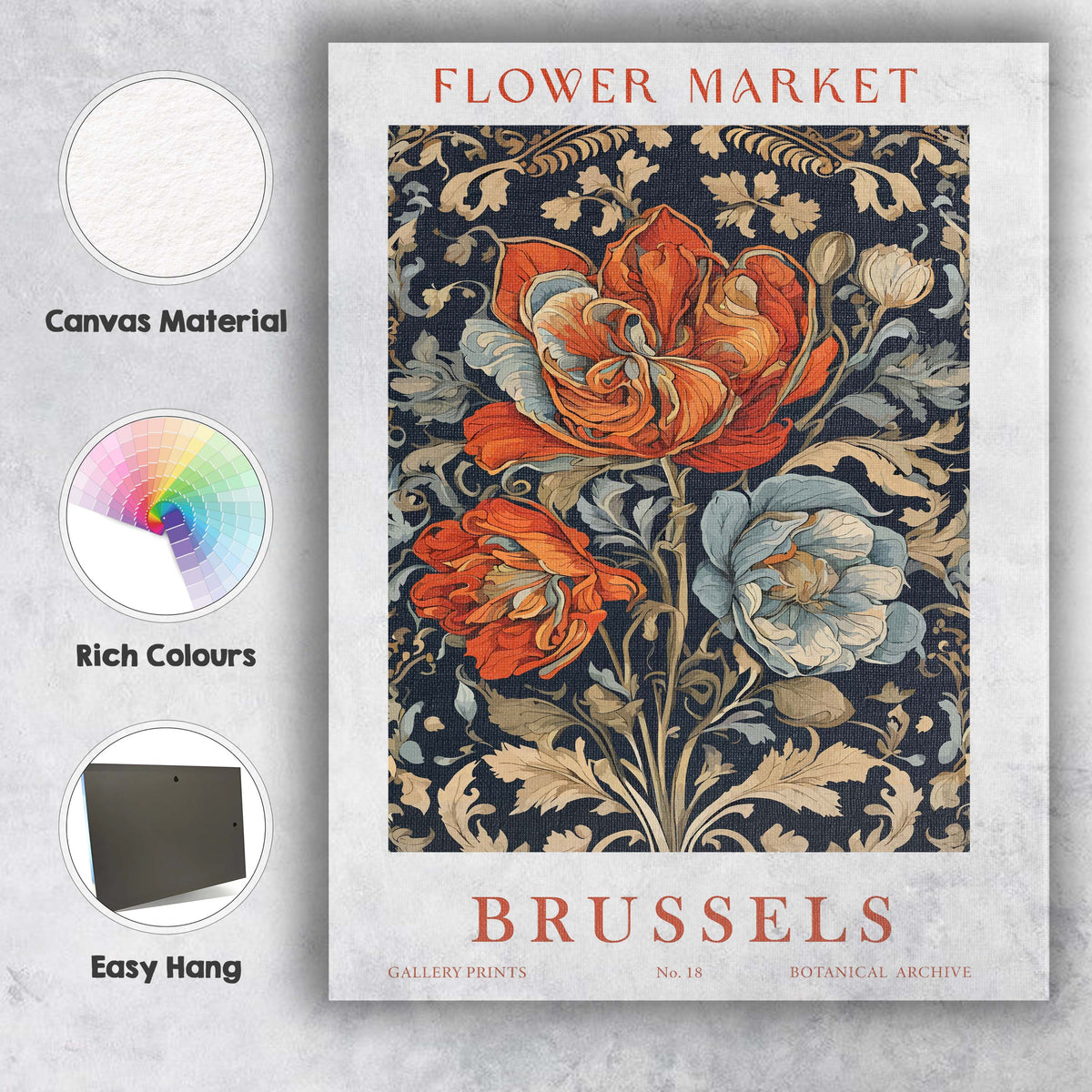 Modern Floral Market Amsterdam Decorative Flower Illustration Poster Canvas Wall Art Print Decor Picture Ready to Hang