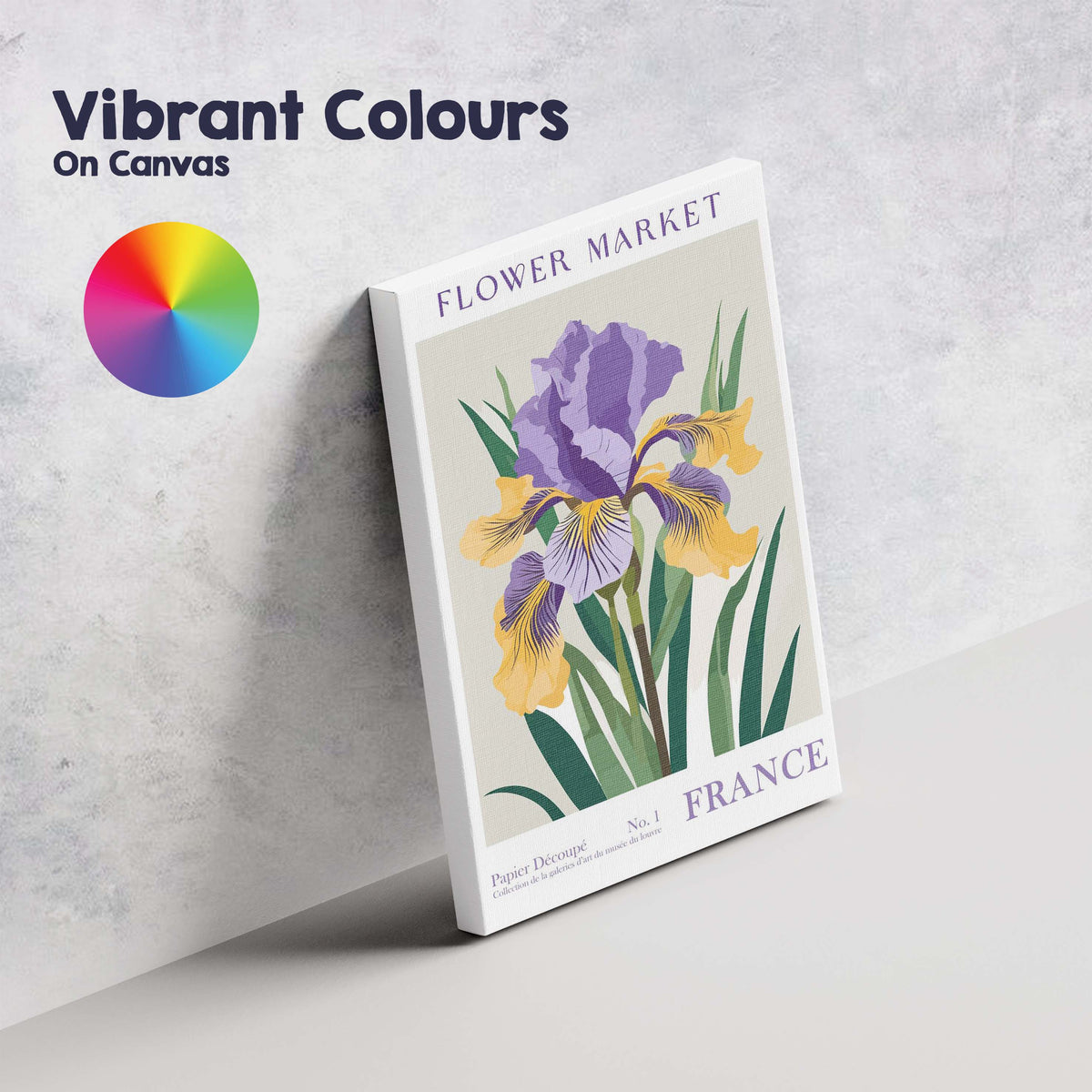 Purple Yellow Iris Flower Market Art Nouveau Botanical Illustration Canvas Wall Art Print Decor Picture Ready to Hang