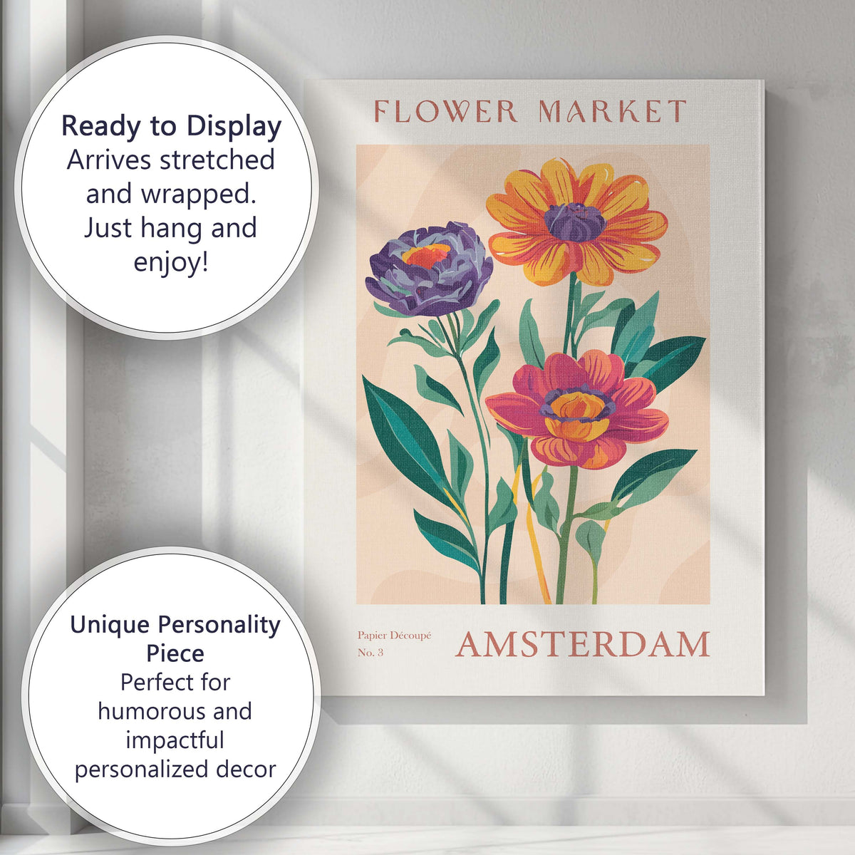 Yellow White Daisy Floral Pattern Botanical Market Poster Canvas Wall Art Print Decor Picture Ready to Hang