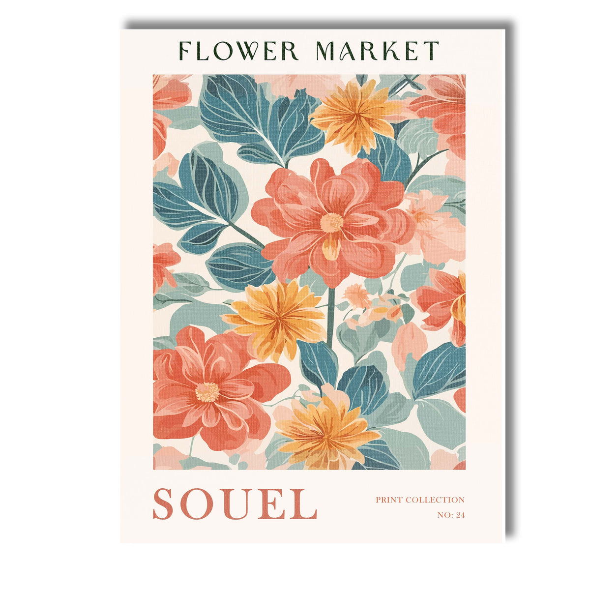 Coral Wildflower Pattern Scandinavian Floral Illustration Canvas Wall Art Print Decor Picture Ready to Hang