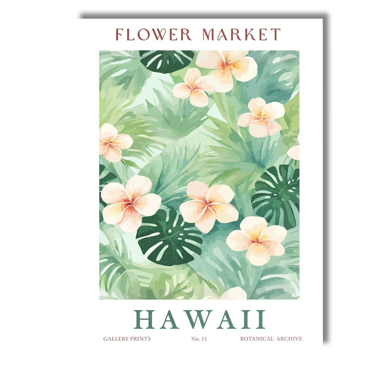 Tropical Hawaiian Plumeria Flower Monstera Leaf Botanical Pattern Canvas Wall Art Print Decor Picture Ready to Hang