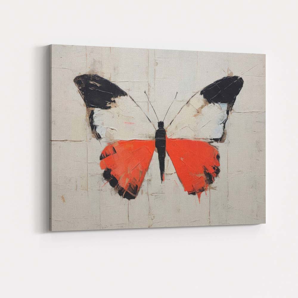 Red Black And White Abstract Butterfly Palette Knife Textured Painting Canvas Wall Art Print Decor Picture Ready to Hang