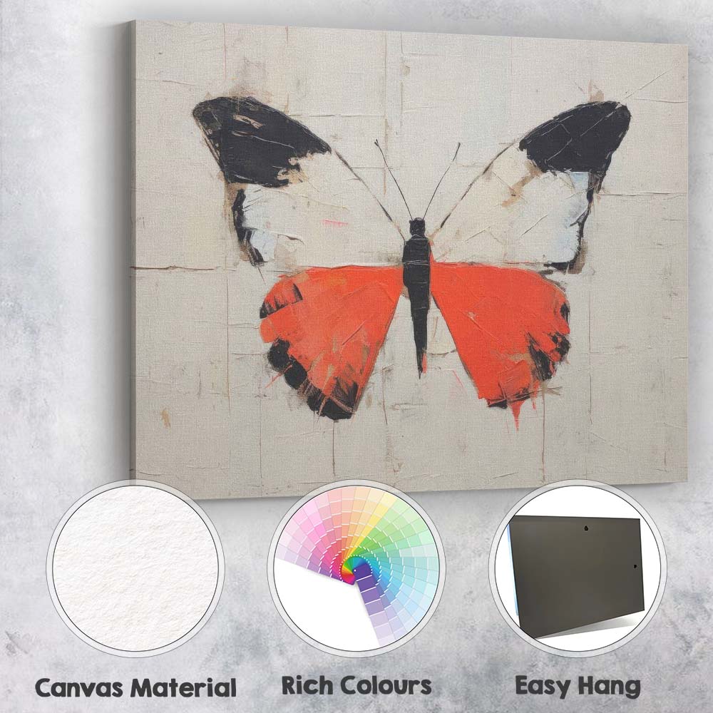 Red Black And White Abstract Butterfly Palette Knife Textured Painting Canvas Wall Art Print Decor Picture Ready to Hang